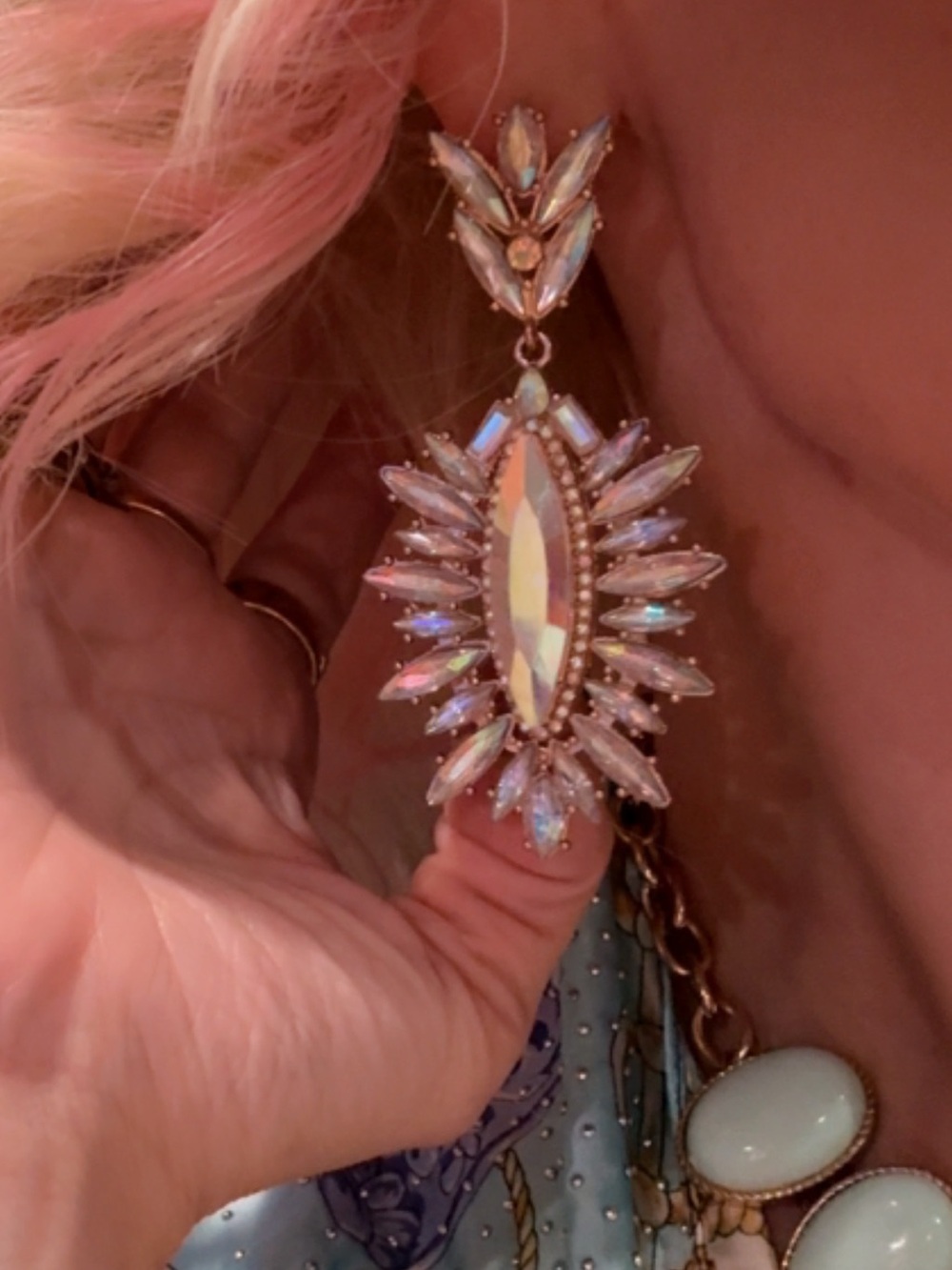 Iridescent Crystal Drop Earrings - White